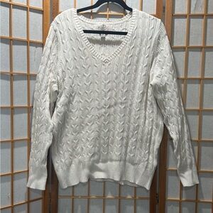 St. John's Bay Women's White V-Neck Cable Knit Sweater